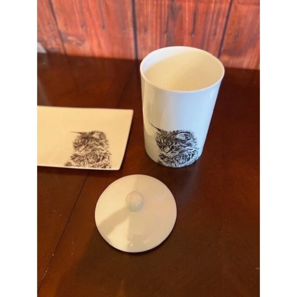 little weaver arts bone china Cat-Themed Ceramic Tray & Jar Set With Lid kittens